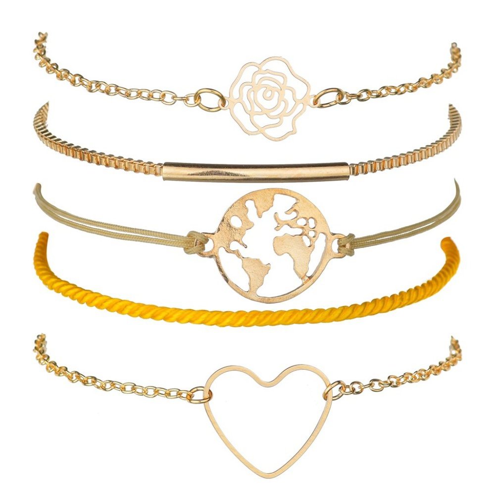 Heart Earth Orange rope Metal Bar Bracelet - Picture 2 of 5